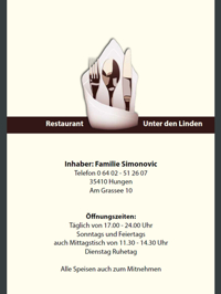 Speisekarte Restaurant Unter den Linden (Hungen)